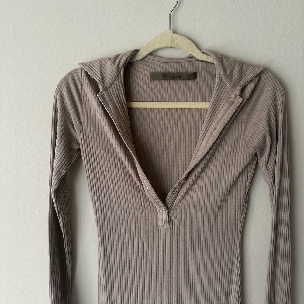 Enza Costa Rib Knee-Length Polo Dress in Oatmeal - Picture 4 of 8